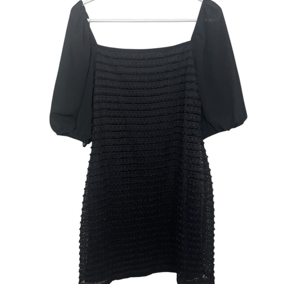 Lulus Black Ruffle Lace Dress with Short Puff Sleeves Large Whimsy Goth NWT‎ BLK - Picture 1 of 6
